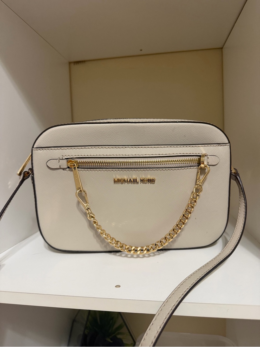 Michael Kors Cream Crossbody Bag with Gold Chain Accent